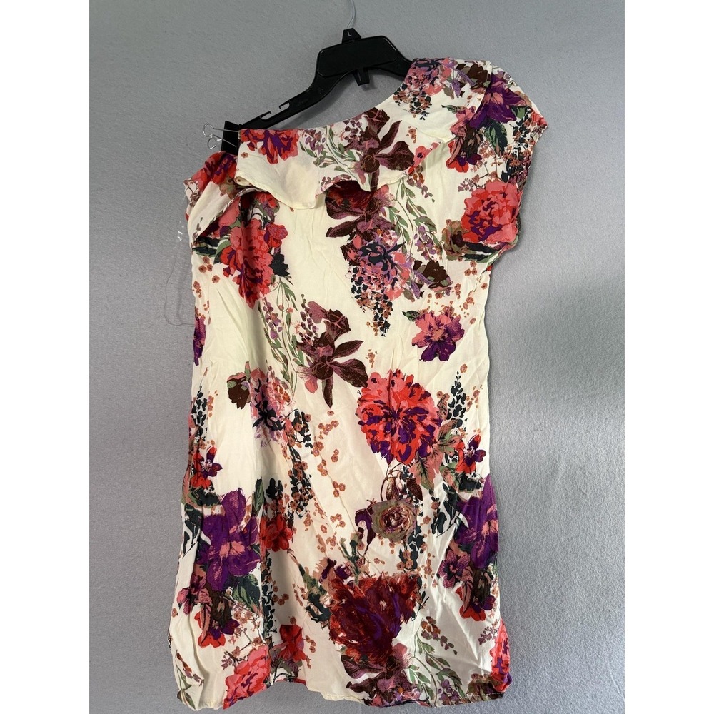 Andree By Unit Dress Womens M Multicolor Floral One Shoulder Ruffle Shift Short